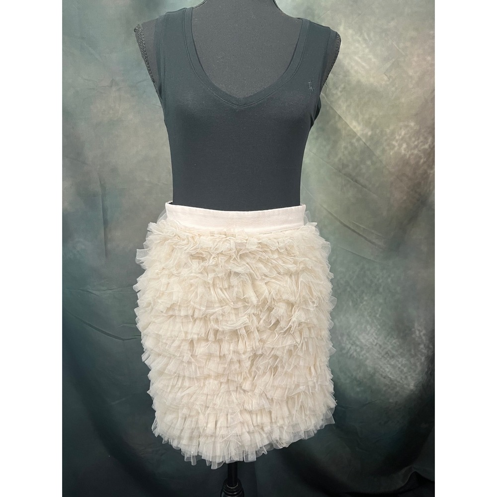 Ann Taylor Cream Ivory Tiered Ruffle Tulle Mini Skirt Size 2 Romantic Balletcore